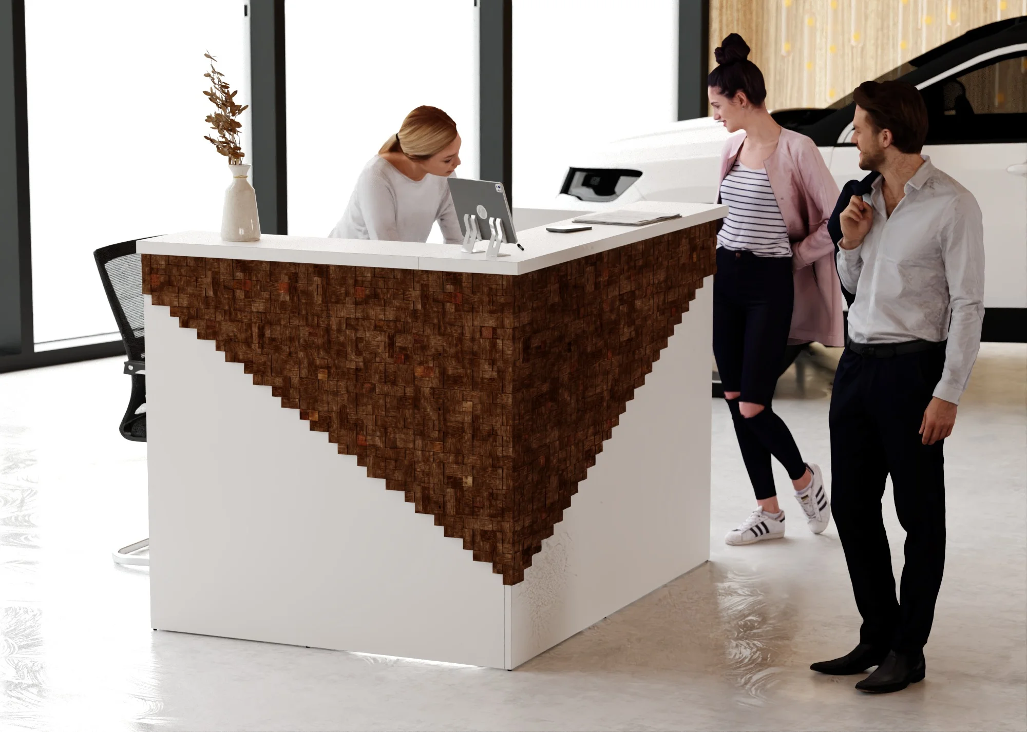 Lada recepcyjna z mozajką drewnianą